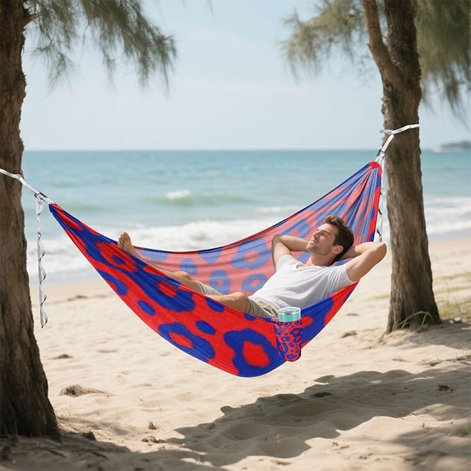 Blue and Red Leopard Print 330lb Capacity Camping Hammock with Tree Straps Hanging Hammock for Patio Backyard Lounge Base hamaca para Patio Exterior