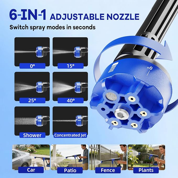 Portable Handheld Cleaning Tool, 6-in-1 Nozzle & Foam Cannon with 32ft Hose for Car & Window Cleaning, Patio, Garden and Home Use with 2-in-1 Water Tank & Storage