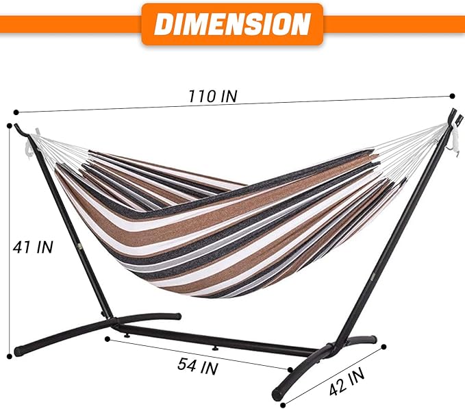 Portable Hammocks with 450 lbs Weight Capacity, Double Hammocks with Portable Carry Bag and Space Saving Stand, Adult Hammock for Outdoor, Patio, Garden, Yard