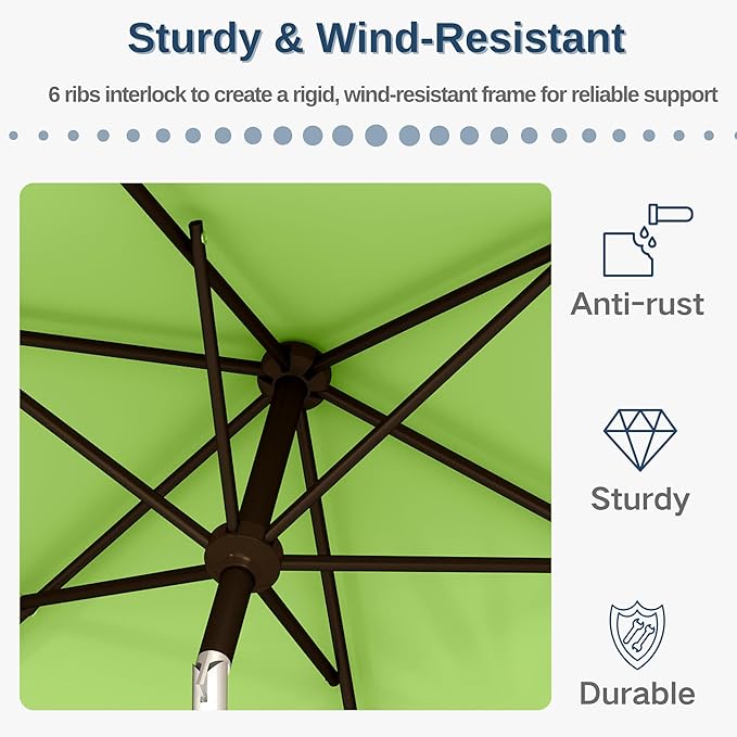 6.5'x10' Rectangular Patio Outdoor Umbrella,Large Coverage with Push-Button Tilt & UV Protection,Sturdy Ribs for Deck,Lawn,Pool,Backyard