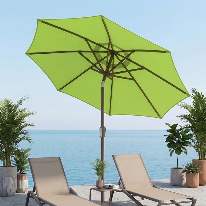 10FT Patio Umbrella, Outdoor Umbrella with Push Button Tilt and Crank, 8 Sturdy Ribs, UV Protection & Waterproof Market Umbrella for Pool, Backyard, Beach,Deck (Apple Green)