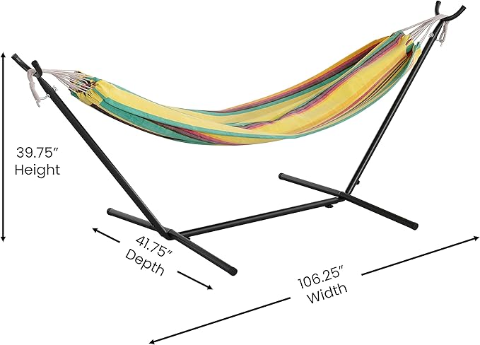 Flash Furniture Lola 2 Person Hammock with Stand and Premium Carry Bag, Cotton Hammock with Space Saving Steel Stand, 450 LBS. Static Weight Capacity, Tropical Multi