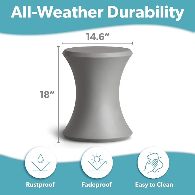 Coast Modern Outdoor Side Table - Lounger Table for Inside Pool or on Patio - All-Weather Furniture for Sun Shelf Up to 15" - Gray