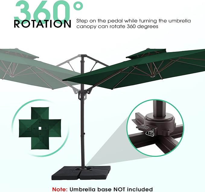 JEAREY 11ft 2-Tier Cantilever Patio Umbrella, Large Square Outdoor Offset Umbrella with Double Top Vent and 360-degree Rotation for Garden, Deck, Pool, Patio, Dark Green