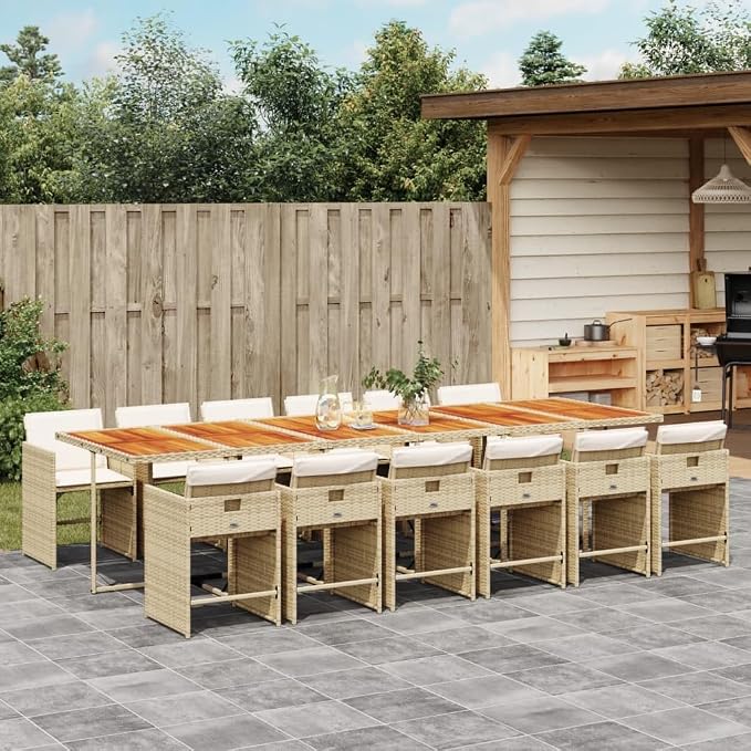 13-Piece Patio Dining Set with Cushions Beige Poly Rattan Outdoor Furniture for Garden Backyard Balcony Porch