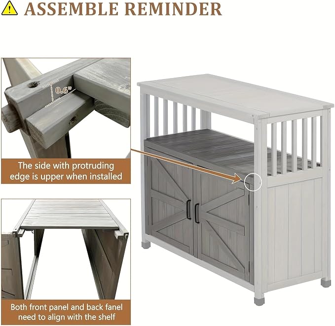 Outdoor Storage Cabinet, Patio Cabinet, Solid Wood Outdoor Console Table, Grey Slatted Buffet Cabinet Sideboard for Patio, Deck, Backyard, 220 Lb Capacity