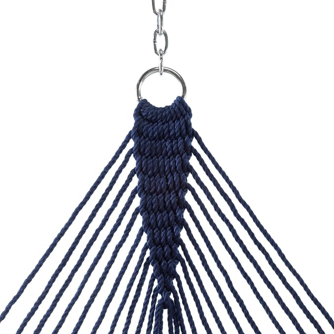 Hatteras Hammocks Deluxe Navy Duracord Rope Hammock with Free Extension Chains & Tree Hooks, Handcrafted in The USA, 450 LB Weight Capacity, 13 ft. x 60 in