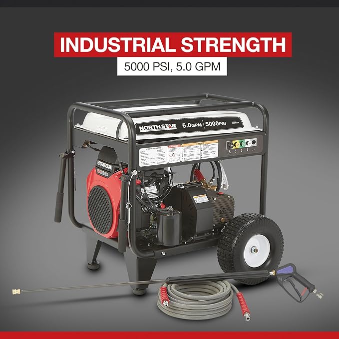 NorthStar Gas Cold Water Pressure Washer, 5000 PSI, 5.0 GPM, Honda Engine, Electric Start, Belt Drive, Model# 1571493