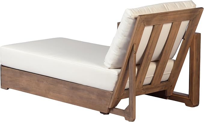 Christopher Knight Home L-Shaped Outdoor Patio Sectional Sofa Set, 3-Seater Acacia Wood Floor Seating Patio Couch with Cushions, Modular Outdoor Patio Furniture for Backyard Porch Deck, Beige+Brown