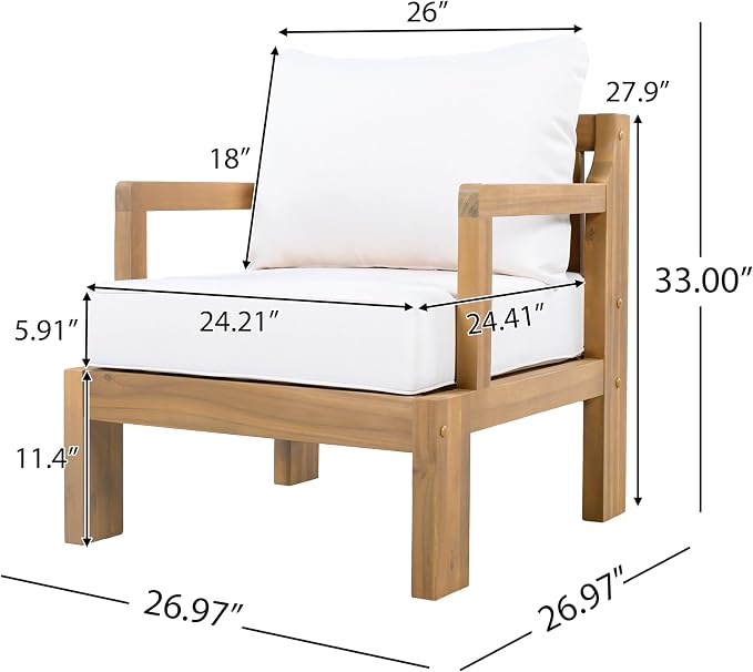 JIVOIT Outdoor Acacia Wood Patio Chair Set of 2, Outdoor Armchair Accent Chair with Thick Cushions for Garden, Backyard, Balcony, Poolside