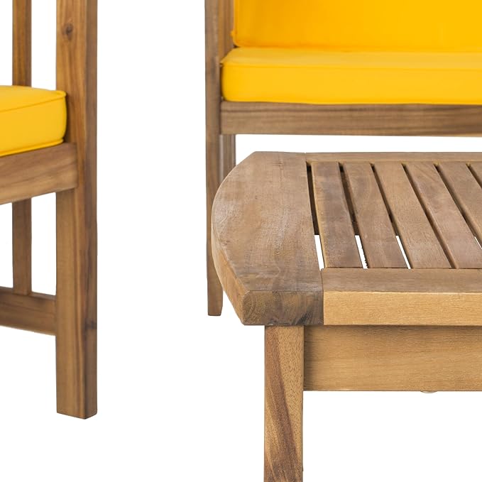 SAFAVIEH Outdoor Collection Rocklin Natural/ Yellow Cushions/ Navy Pillows 4-Piece Conversation Patio Set