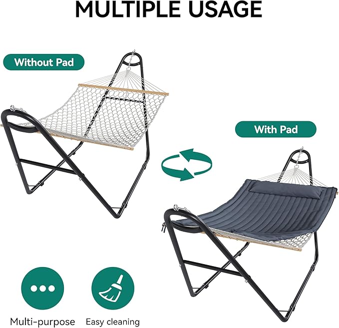 YITAHOME Hammock with Stand Heavy Duty Hammocks Waterproof, Portable Hammock with Pillow Storage Bags 450lbs for Backyards and Outdoor Relaxation, Gray Improved