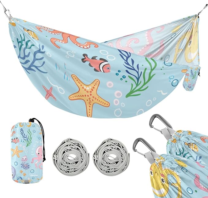 Cute Cartoon Sea Creatures Colorful 330lb Capacity Outdoor Hammocks with Tree Straps Portable Hammock for Outside Patio Garden Bases para hamacas para adultos