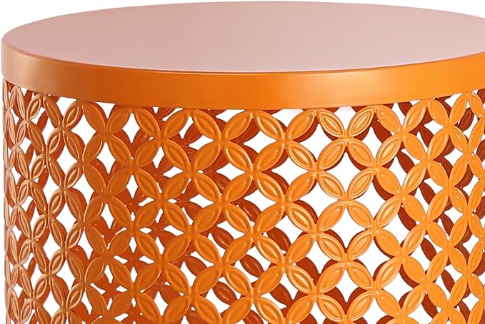 3 Piece Outdoor Coffee Table Side Table Set, Metal Round End Tables for Patio, Small Stackable Nesting Tables, Heavy Duty Decorative Accent Table Garden Stools for Balcony, Indoor Living Room (Orange)