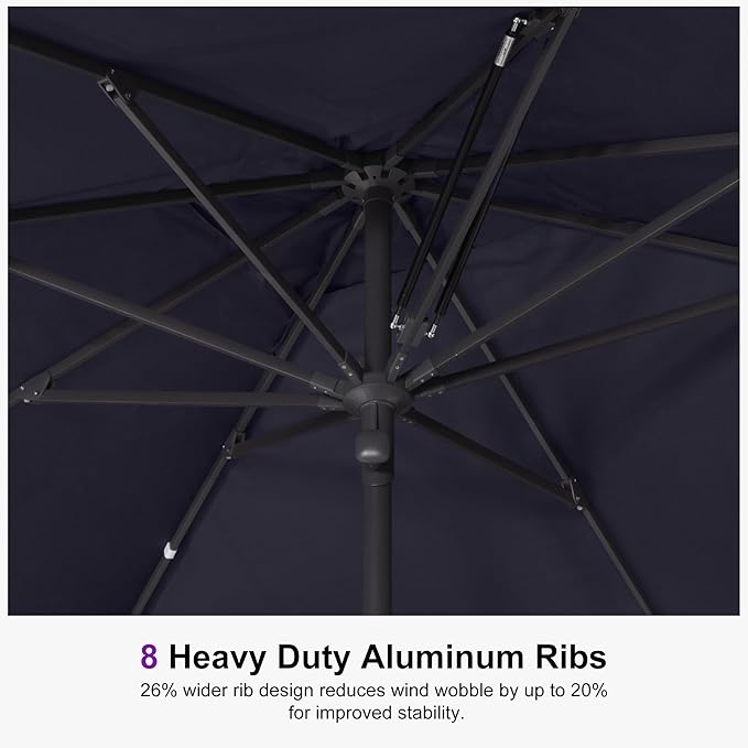 PURPLE LEAF 8' x 8' Square Semi-Auto Outdoor Patio Umbrella Aluminium Market Umbrella Table Sun Umbrella with 1.89" Rod and 8 Sturdy Ribs for Deck Lawn Pool Garden, Navy Blue