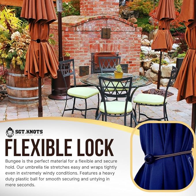 SGT KNOTS Patio Umbrella Bungee Cord (1 Pack or 2 Pack) Bungee Cord with Ball - Flexible & Durable Umbrella Tie - Moisture, Abrasion, Extreme Temperatures, Weather Resistant - 2 Colors