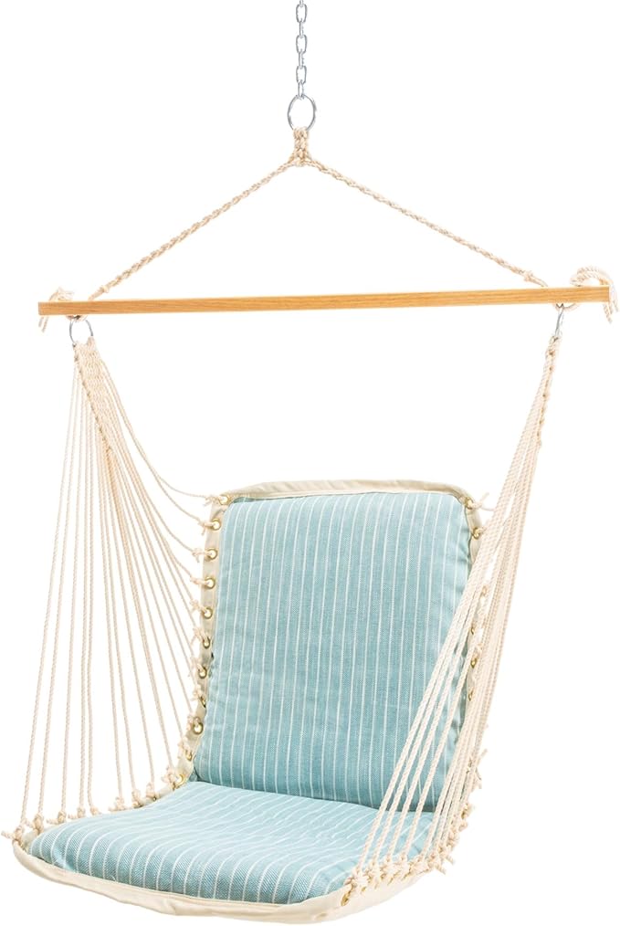 Original Pawleys Island Bella Dura Cushioned Single Swing – Harborview Surfside, Oak Spreader Bar, 350 lb Capacity, 24 in. x 24 in., Handcrafted in The USA