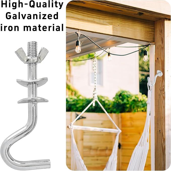 4Pcs Heavy-Duty Metal Hammock Replacement Hooks, 3/8 Inch Diameter, Fits 1-1/4 to 2 Inch Long Holes on Hammock Stands, Hammocks Hooks for Indoor and Outdoor Use