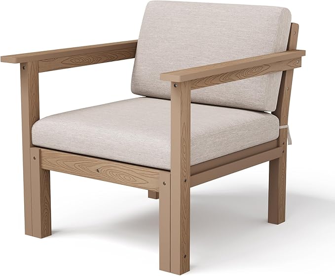 Stoog Modular Armchair with Removable Arms - Deep Seat Waterproof Patio Chair, Connects for Sectional Sofa, Teak