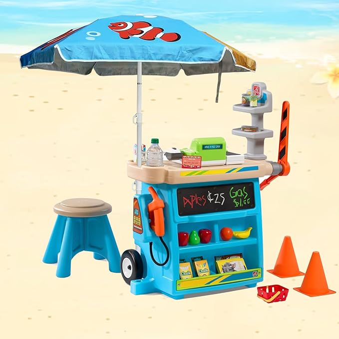 LOTTAFUN Water Table Umbrella Kid 5ft Beach Umbrella Diameter 0.99-1.2 inches Pole UV 50+ Portable Sun Shade with Sand Anchor & Carry Bag, Outdoor Folding Umbrella for Beach,Pool,Patio,Garden (Fish) NO Tilt The sand needs to be over 5 inches above the ...