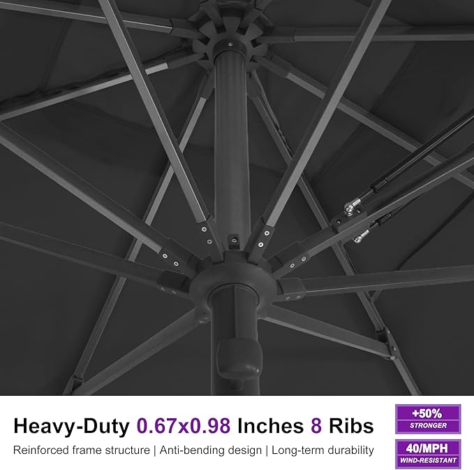 PURPLE LEAF Commercial Grade 10 x 13 FT Heavy Duty Rectangle Market Umbrella Semi Auto Open All Weather Wind Resistant Reinforced Aluminum Frame Outdoor Patio Umbrella for Restaurant Hotel Resort Cafe Poolside Business Use Grey