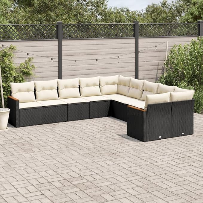 vidaXL Patio Sofa Set with Cushions 10 Piece, Outdoor Conversation Set, Sectional Sofa for Balcony Garden, Modern Style, Black Poly Rattan