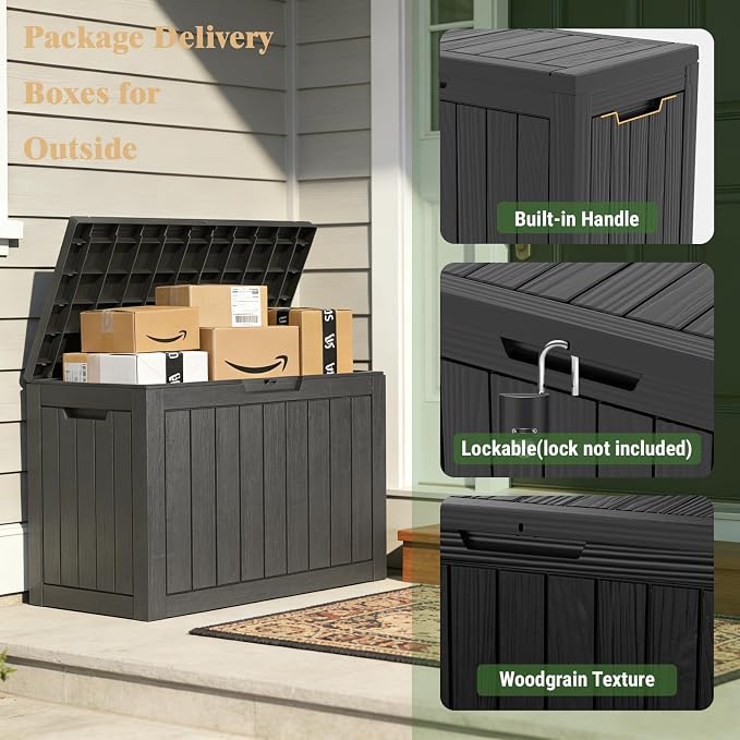 Outdoor Storage Box, 50 Gallon Waterproof Deck Storage Box, Lockable Patio Storage Bins for Package Delivery, Porch, Garden Tool, Cushions, Anti-Theft Weatherproof & UV-Resistant Parcel Drop Box