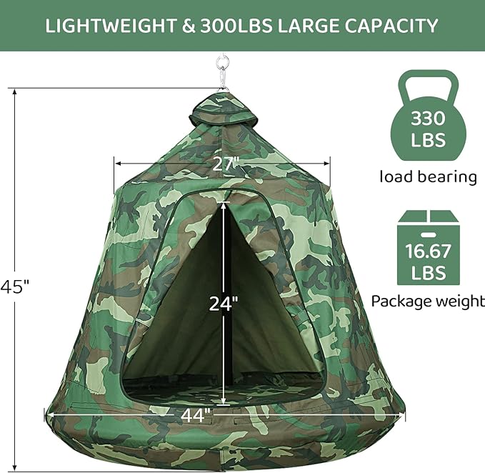 TLSUNNY Hanging Tree Tent for Kids Adults, Hanging Tents Indoor Outdoor 45 H x 44 Diam, Portable Waterproof Play Tent w/LED Lights String, Tree House Swing Pod, Hangout Huggle pod Ceiling Hammock
