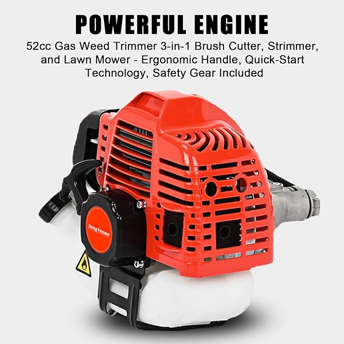 2 in 1 Gas Weed Eater, 52cc 2-Stroke Weed Eater Gas Powered, 2026 Upgraded Gas Weed Wacker with Extension Pole, 8500RPM Strong Power for Lawn Garden (Red)
