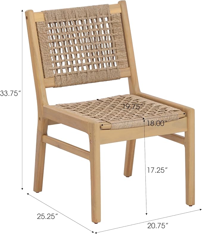 Christopher Knight Home Levi Acacia Wood Dining Table Set for 6, Solid Wood Outdoor Dining Set for 6, 7 Piece Patio Dining Table and Chair Set with Wicker Seat & Back, Light Brown + Light Teak