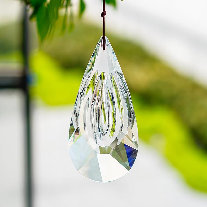 5" Hanging Crystal Prism Suncatcher aceted Clear Crystal Drop Rainbow Maker | Window Garden Decor Ornament, Faceted Clear Glass Prism Pendant, Christmas Tree Hanging Decoration