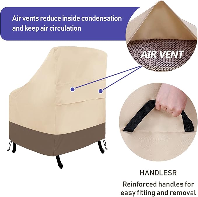 Roastove Waterproof Patio Chair Covers, Lounge Deep Seat Cover, Heavy Duty and Waterproof Outdoor Lawn Patio Furniture Covers,Beige & Brown, Fits up to 30W x 32D x 32H inches(2Pack)…