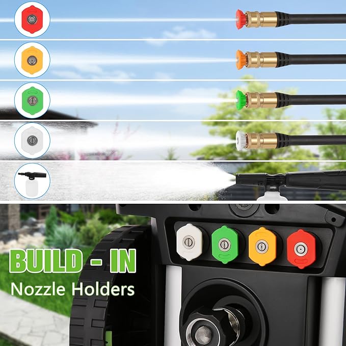 5000PSI 4.0GPM Heavy Duty Electric Pressure Washer with 33 FT Extension Hose, 4 QCNozzles and 500ml Foam Cannon for Cars/Fences/Driveways/Patios/Home Cleaning, Deep Green