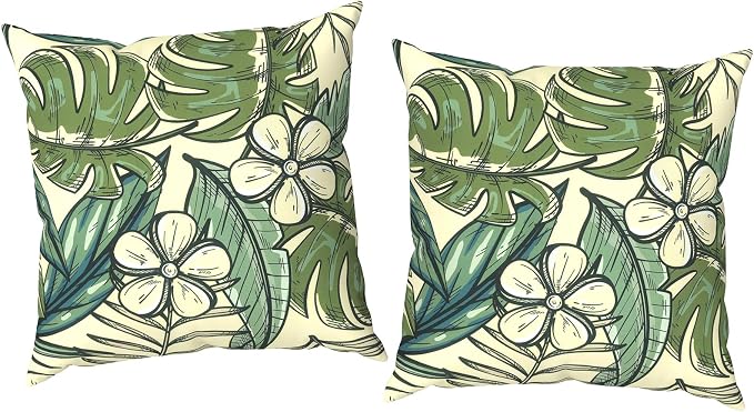 Outdoor Throw Pillow Covers 18x18 Inch, Decorative Pillow Covers for Patio Furniture, Tropical Paradise Modern Cushion Cases for Garden Couch Home Sofa, Pack of 2