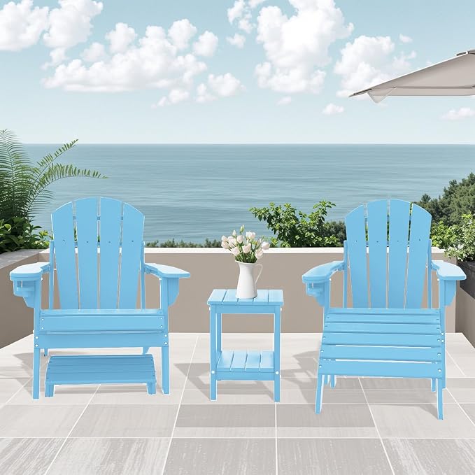 IVY&LANE Adirondack Outdoor Side Tables Set of 2 | HDPE Plastic | Patio End Table with Storage | 2-Shelf | Weather Resistant | Arctic | 14 x 13 Inches | for Outside Porch Backyard Indoor