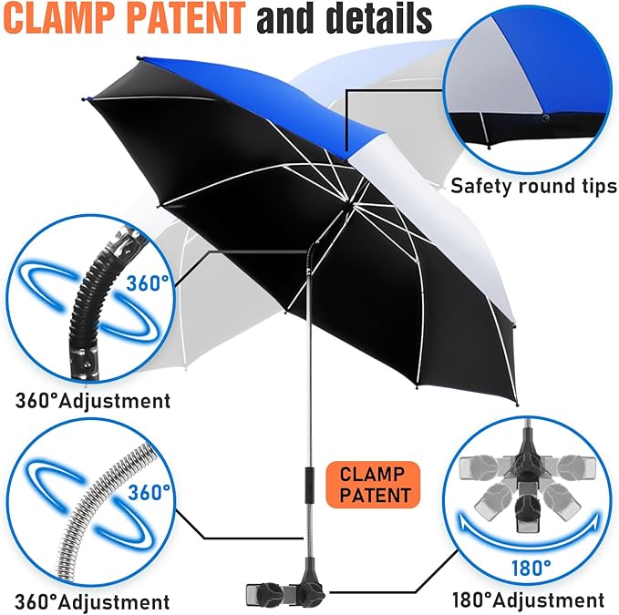 Beach Umbrella, 360 ° Chair Umbrella with Clamp, UPF50+ Shade for Beach, Sand, Patio, Yard (Not Includ Chair)