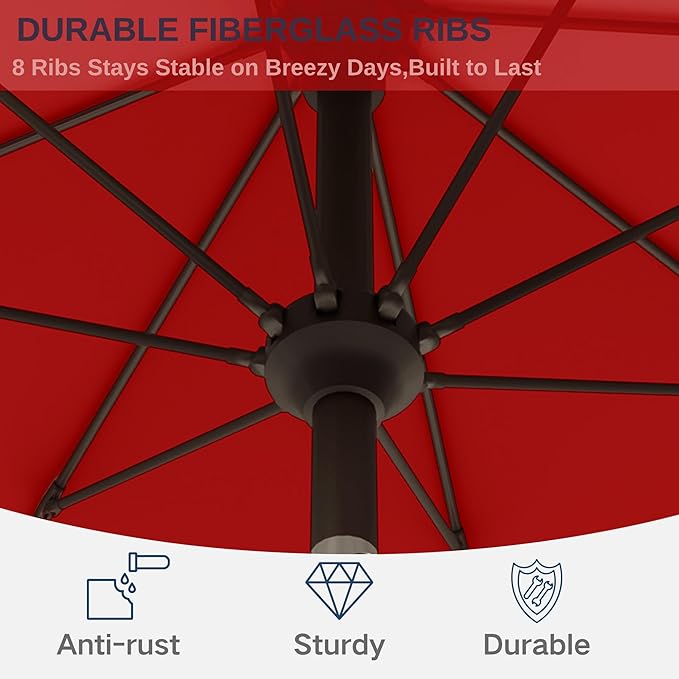 9ft Patio Umbrella with Push Button Tilt and Crank,Outdoor Market Table Umbrella UV Protection 8 Sturdy Ribs for Backyard,Garden,Pool,Deck(Red)