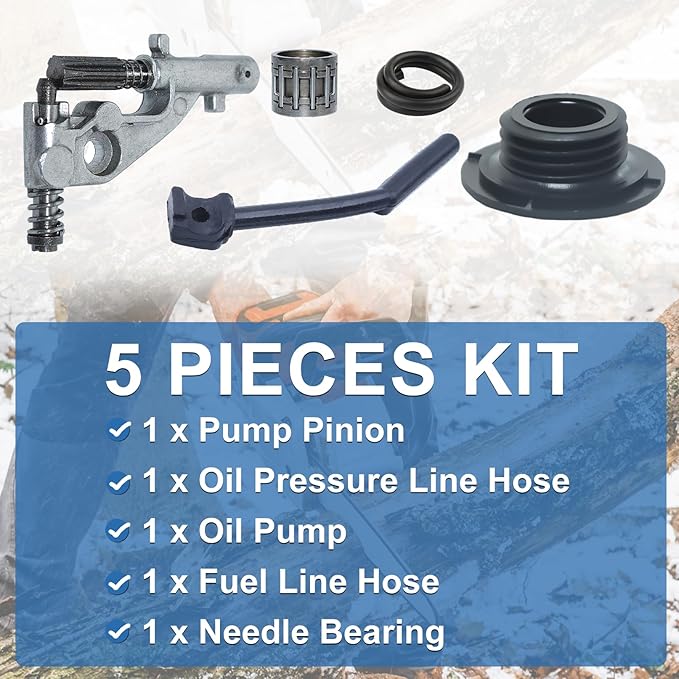 Oil Pump Pressure Line Kit for Husqvarna 455 Rancher 455E 460 461 Chain Saw Replace 544180104, 537261501 & Worm Gear Oiler Pinion