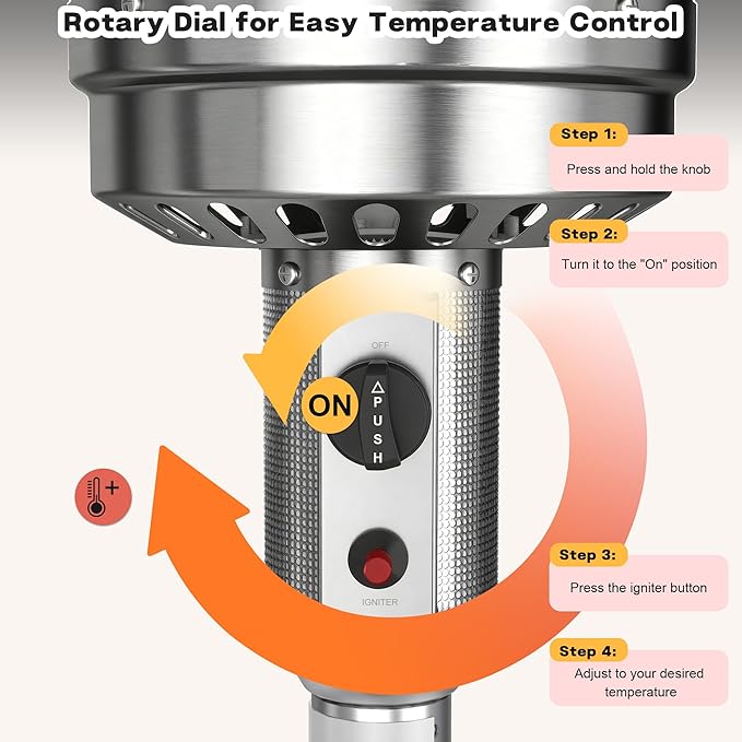 DIAMONDFORGE 50,000 BTU Stainless Steel Patio Heater - Propane Patio Heater with Double-Layer Stainless Steel Burner, Space Heater, Outdoor Heaters with Wheels Used for Garden, Patio and Residential