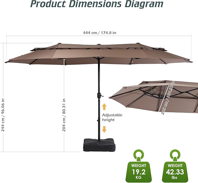 Nice C 13-15FT Large Double Sided Patio Umbrella, Double Layer Market Rectangle Umbrella, Large Deck Umbrella With Crank For Outdoor Poolside Backyard Pool Garden