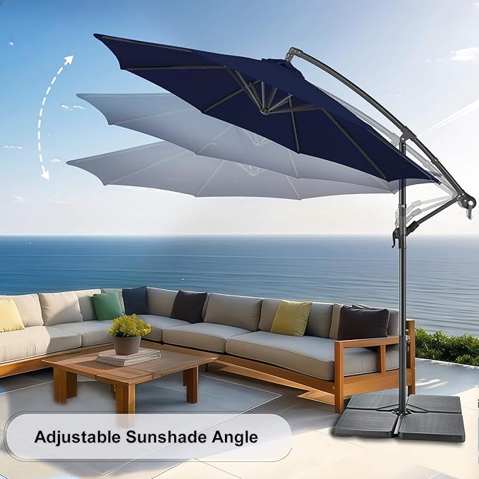 FLAME&SHADE 10ft Cantilever Patio Umbrella Outdoor, Large Offset Umbrella with Crank and Cross Base, UPF 50+ UV Protection Hanging Umbrella for Pool Deck Garden (Navy Blue)
