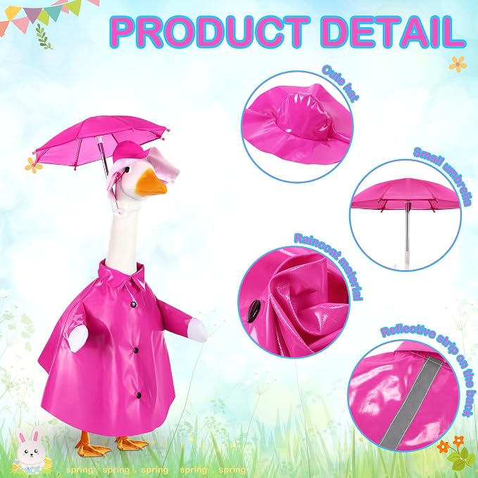 FuWeave Summer Baby Goose Outfit Raincoat and Umbrella for 17'' Lawn Porch Baby Goose Costume Plastic Raincoat Clothes for Summer Spring Outdoor Patio Yard Lawn Decoration(Rose Red)