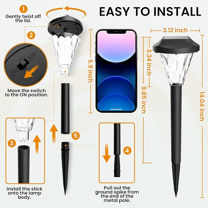 GIGALUMI 16 Pack Solar Lights Outdoor Waterproof, Solar Garden Lights | Outdoor Solar Lights for Yard, Yard Decorations Outdoor for Pathway, Patio, Garden, Driveway, Lawn, and Landscape(Warm White)