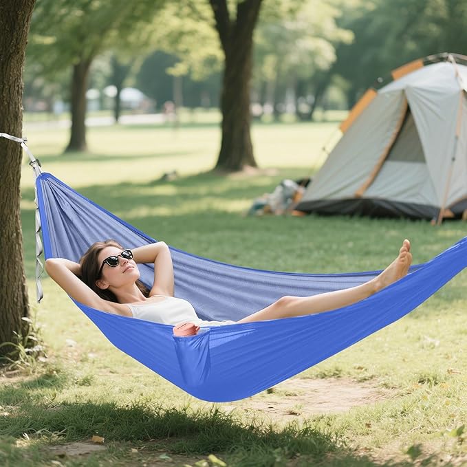 Royal Blue Solid Color Pure Plain 330lb Capacity Outdoor Hammocks with Portabl Carry Bag Cloth Hammock for Outside Patio Garden Base para hamacas