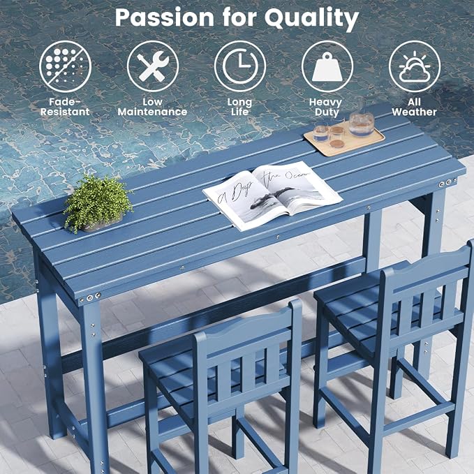 Sundale Outdoor Bar Table, 41 Inch Height Adirondack Rectangle Bar Table, All Weather Patio Bar Counter Height Table for Outside Backyard Balcony Poolside (Blue)