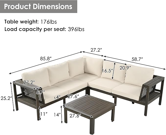 Merax 4 Pieces Patio Furniture Set, Outdoor L-Shaped Sectional Sofa Set with Coffee Table, Acacia Wood Conversation Seating & Thick Cushions and Side Table, for Garden, Poolside and Backyard, Beige