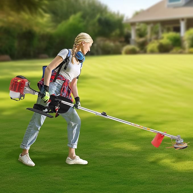 26cc 2-Stroke Gas Weed Eater, 2-in-1 Gas Brush Cutter & String Trimmer, Cordless Lawn Edger Gas String Trimmer, Weed Trimmer Gas Powered for Thick Brush, Overgrown Weeds & Lawn Maintenance
