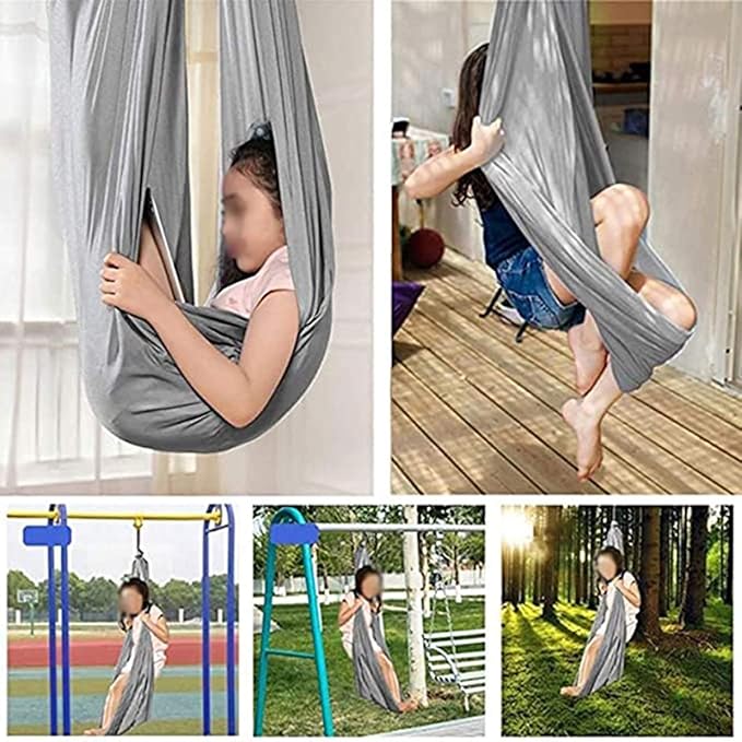 Sensory Child Nylon Swing Elastic Parcel Cuddle Swings Indoor Soft Hanging Hammock Up to 200kg Calming Effect On Children Includes Hardware (Color : White, Size : 150 x 280 cm)