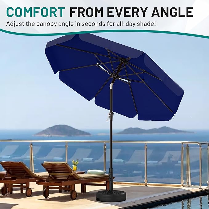 AreShark 9ft 2-Tier Patio Umbrella with Valance - Outdoor Umbrella Waterproof UV Protection, Market Table Umbrella w/Push Button Tilt&Crank for Pool, Porch, Garden(Navy)