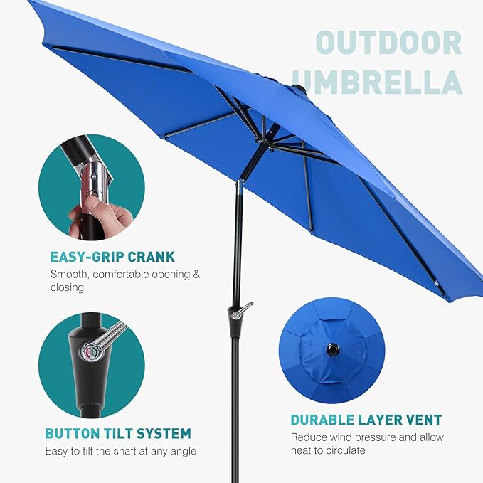 OLIXIS 9FT Patio Table Umbrella with Tilt and Crank Button & 8 Sturdy Ribs Waterproof, 9 Feet Outdoor Patio Umbrella Sun Shade for Pool, Terrace, Beach and Restaurant
